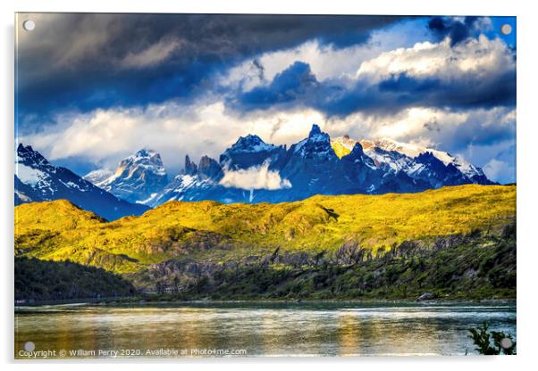 Grey Lake Paine Horns Torres del Paine National Park Chile Acrylic by William Perry