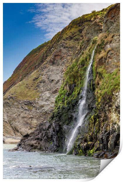 Tresaith Beach Waterfall, Ceredigion, Wales Print by Heidi Stewart