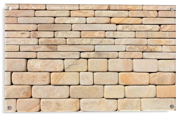 The wall is lined with hewn rounded yellow sandstone stone. Acrylic by Sergii Petruk