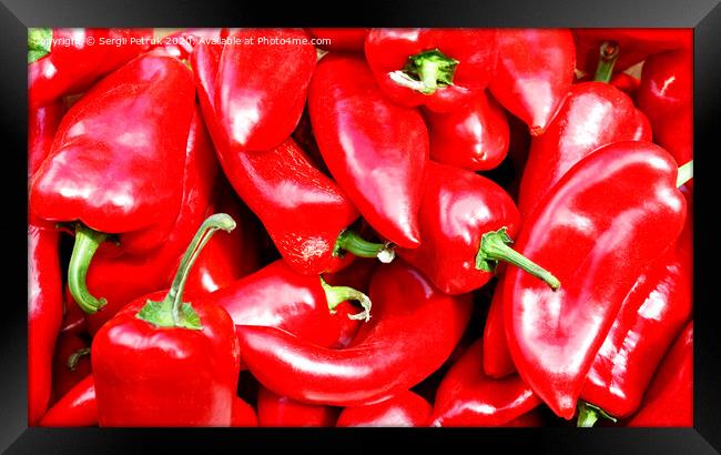 Pile of sweet red peppers, selective focus. Framed Print by Sergii Petruk
