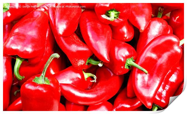 Pile of sweet red peppers, selective focus. Print by Sergii Petruk