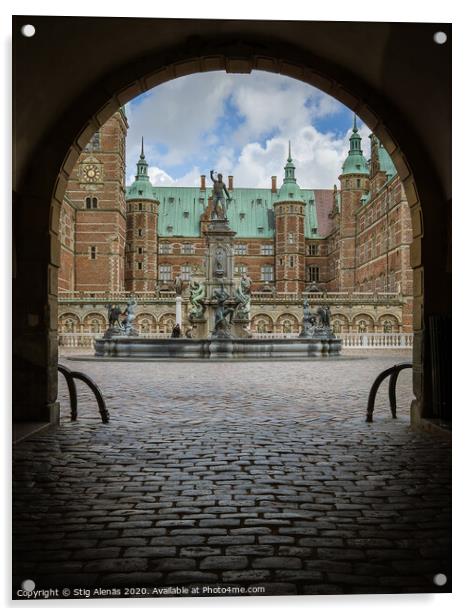 Entrance through a dark gate under an arch to Frederiksborg cast Acrylic by Stig Alenäs