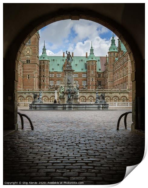 Entrance through a dark gate under an arch to Frederiksborg cast Print by Stig Alenäs