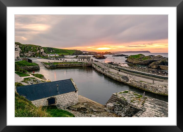 "Enchanting Sunset at Ballintoy Harbour" Framed Mounted Print by KEN CARNWATH