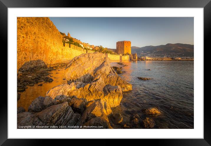Orange sunrise in the medieval fortress of Alanya Framed Mounted Print by Alexander Volkov