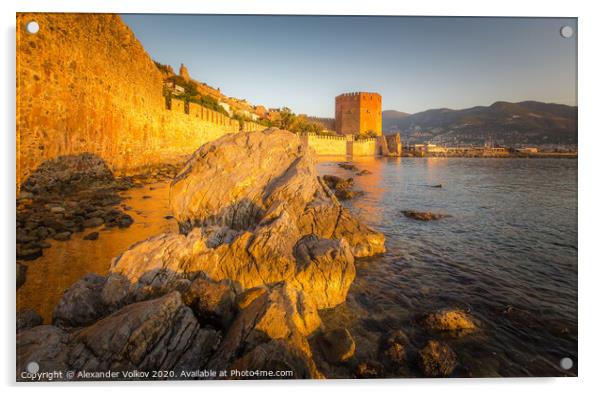 Orange sunrise in the medieval fortress of Alanya Acrylic by Alexander Volkov