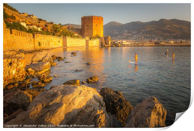 SUP surfers in the morning in the port of Alanya Print by Alexander Volkov