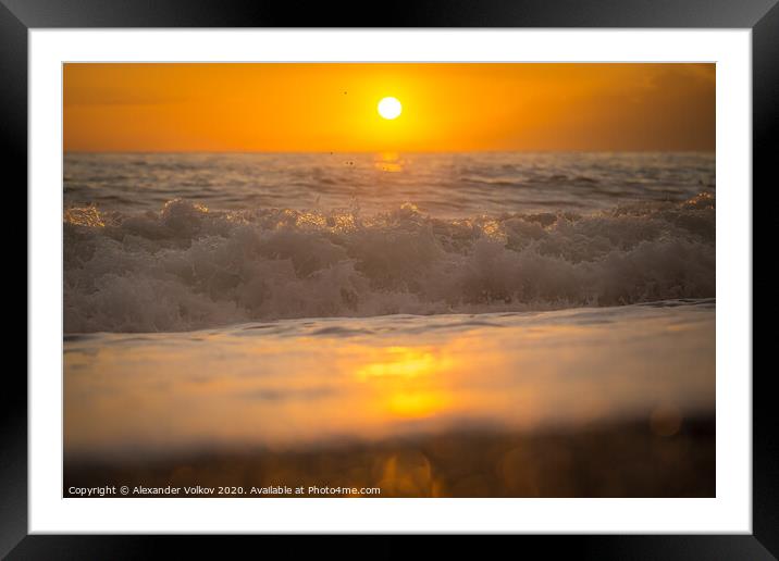 Sea orange sunset on a warm summer evening with sm Framed Mounted Print by Alexander Volkov
