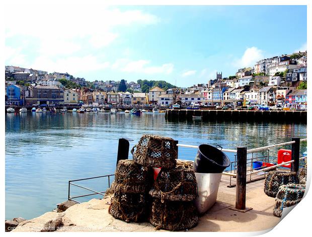 A tranquil  morning harbour at Brixham in Devon. Print by john hill