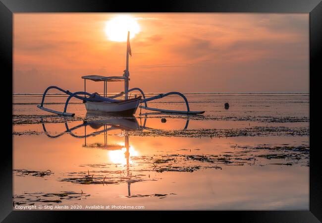 A traditional balinese fishing boat at sunrise Framed Print by Stig Alenäs