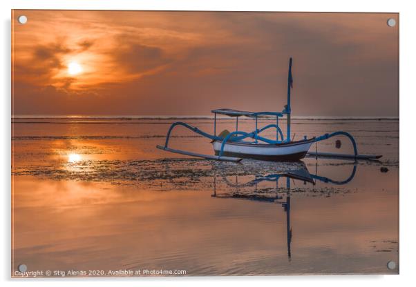 An old traditional indonesian fishing boat at sunrise Acrylic by Stig Alenäs