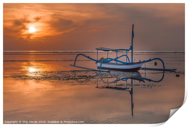 An old traditional indonesian fishing boat at sunrise Print by Stig Alenäs