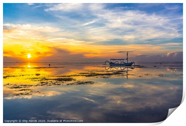 An old traditional indonesian fishing boat at sunrise Print by Stig Alenäs