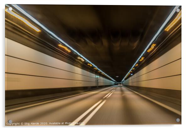 inside the tunnel between Malmo and Copenhagen Acrylic by Stig Alenäs