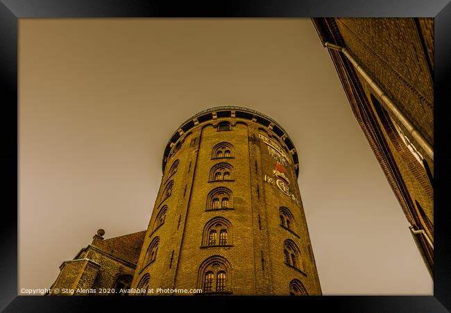 The round tower at night. An old observatory in the inner city o Framed Print by Stig Alenäs