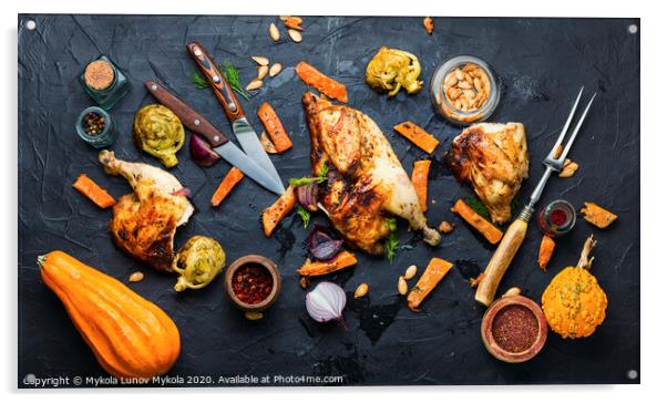 Appetizing grilled poultry meat. Acrylic by Mykola Lunov Mykola