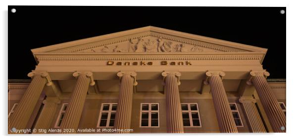 The pediment of the danish bank in Copenhagen at night Acrylic by Stig Alenäs