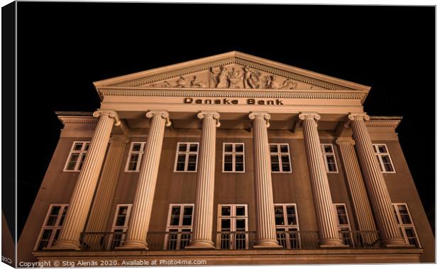 The main building of the danish bank in Copenhagen at night Canvas Print by Stig Alenäs