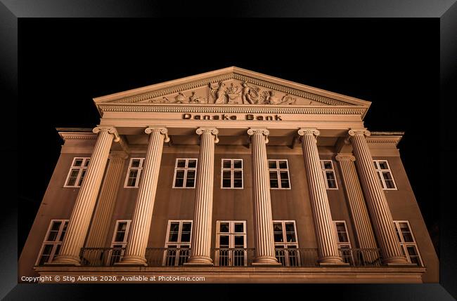 The main building of the danish bank in Copenhagen at night Framed Print by Stig Alenäs