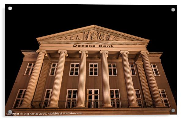 The main building of the danish bank in Copenhagen at night Acrylic by Stig Alenäs