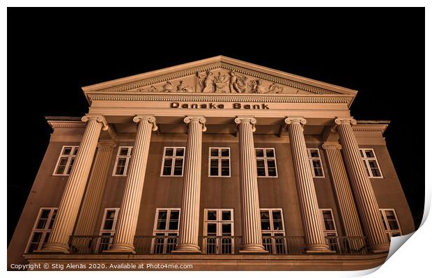 The main building of the danish bank in Copenhagen at night Print by Stig Alenäs