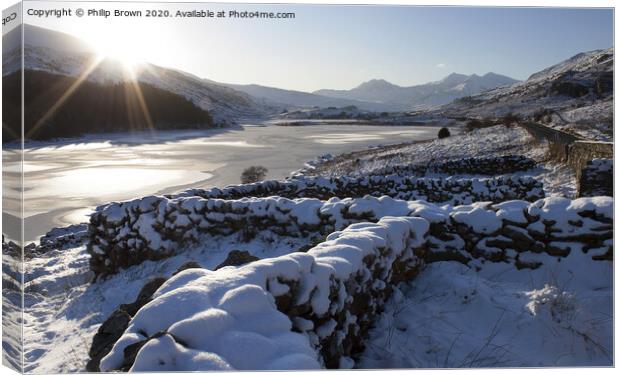 Wales in Winters Snow looking towards Mt Snowdon Canvas Print by Philip Brown