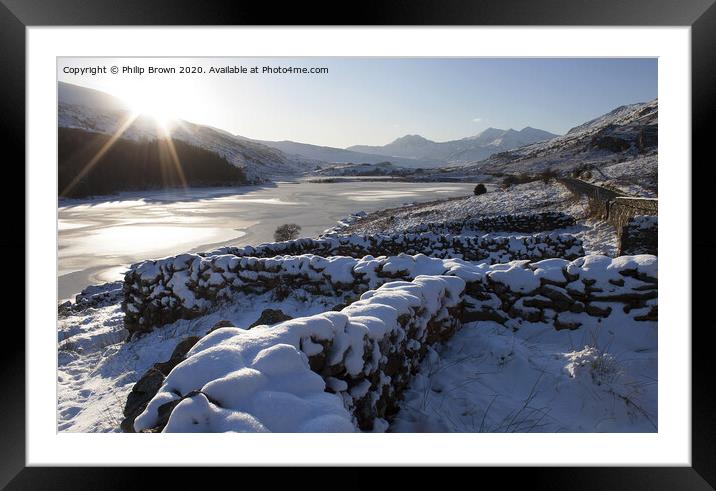 Wales in Winters Snow looking towards Mt Snowdon Framed Mounted Print by Philip Brown