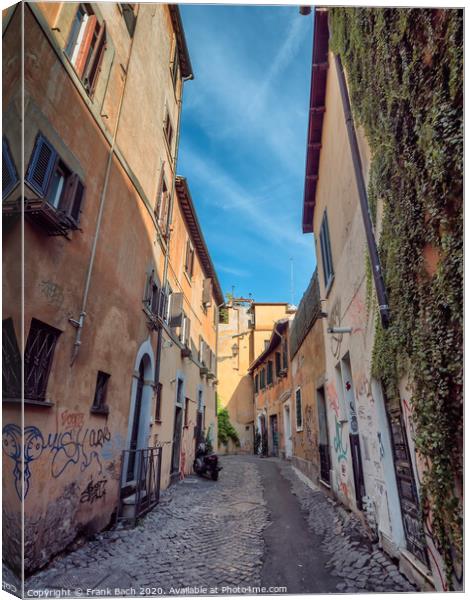 Small narrow streets in Trastevere, Rome Italy Canvas Print by Frank Bach