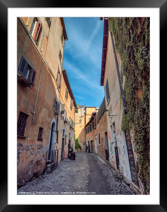 Small narrow streets in Trastevere, Rome Italy Framed Mounted Print by Frank Bach