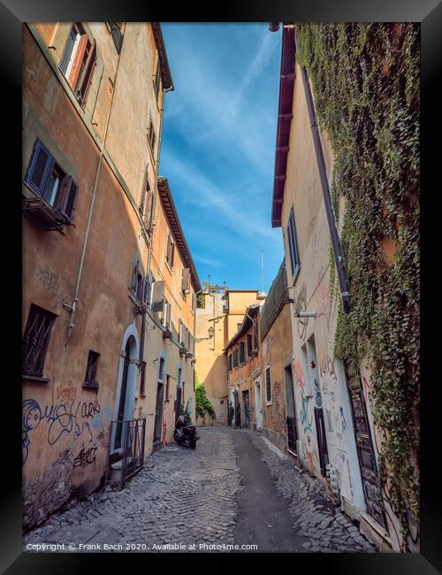 Small narrow streets in Trastevere, Rome Italy Framed Print by Frank Bach