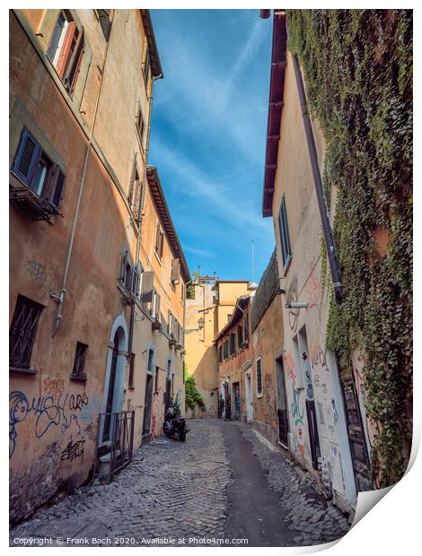 Small narrow streets in Trastevere, Rome Italy Print by Frank Bach