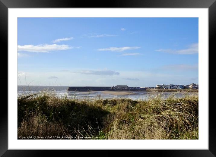 Porthcawl pier and lighthouse from Coney Beach. Framed Mounted Print by Gaynor Ball