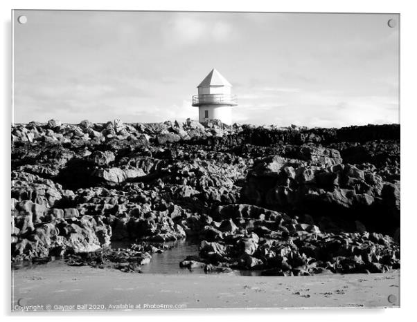 The disused lighthouse at Coney Beach Porthcawl  Acrylic by Gaynor Ball
