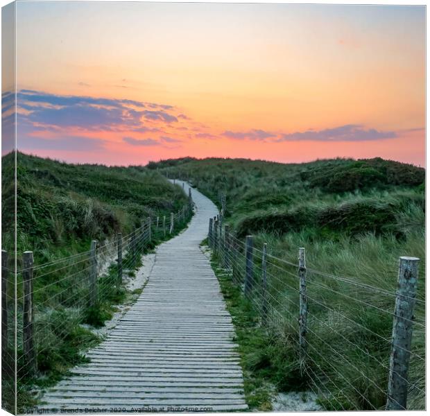 Pathway to sunset at Gwithian Beach Canvas Print by Brenda Belcher