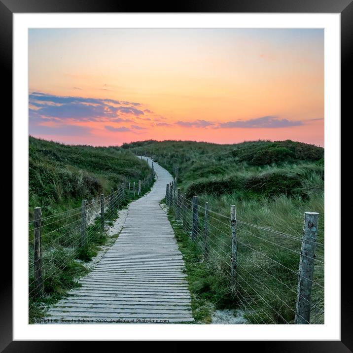 Pathway to sunset at Gwithian Beach Framed Mounted Print by Brenda Belcher