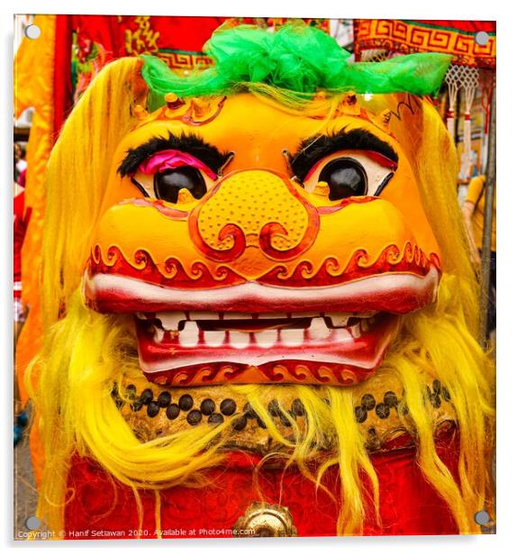 Golden red Chinese Dragon mask on a festival Acrylic by Hanif Setiawan
