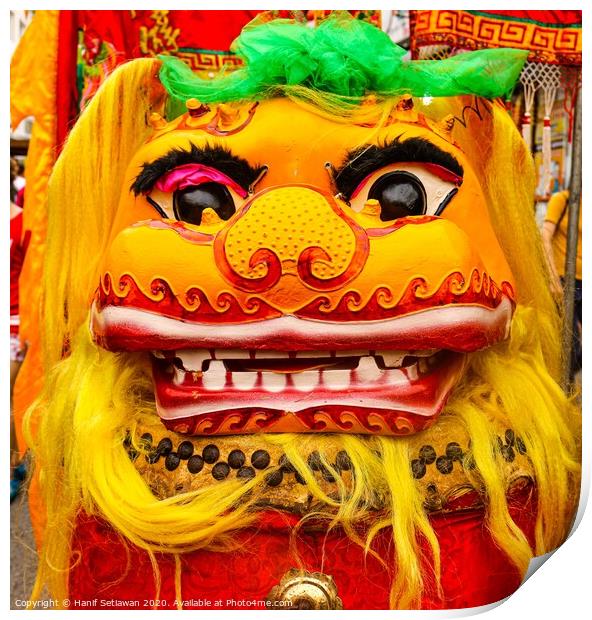 Golden red Chinese Dragon mask on a festival Print by Hanif Setiawan