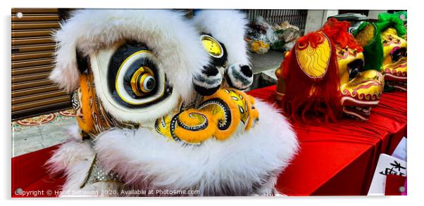 White Chinese Dragon mask on a festival for CNY Acrylic by Hanif Setiawan