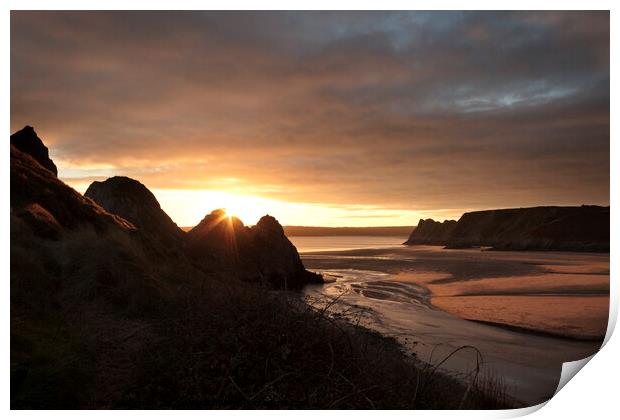 Three Cliffs SunSet Print by Andrew Fairclough