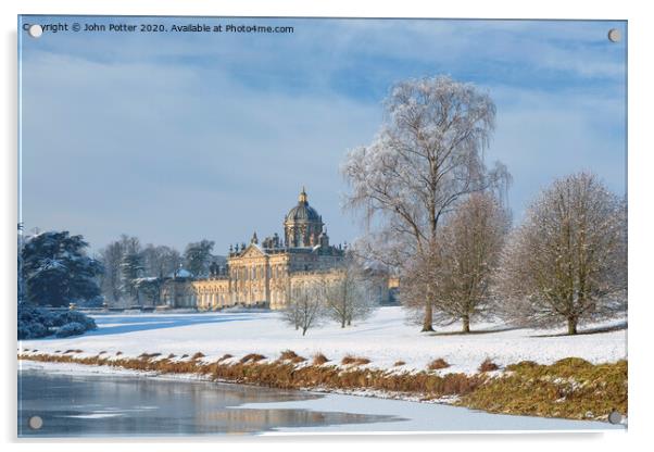 Castle Howard and South Lake in mid-winter. Acrylic by John Potter