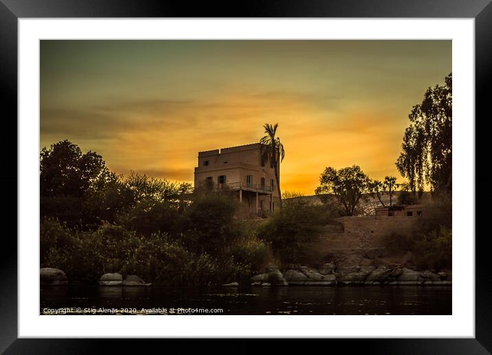 Castle in the sunset on the bank of river Nile Framed Mounted Print by Stig Alenäs