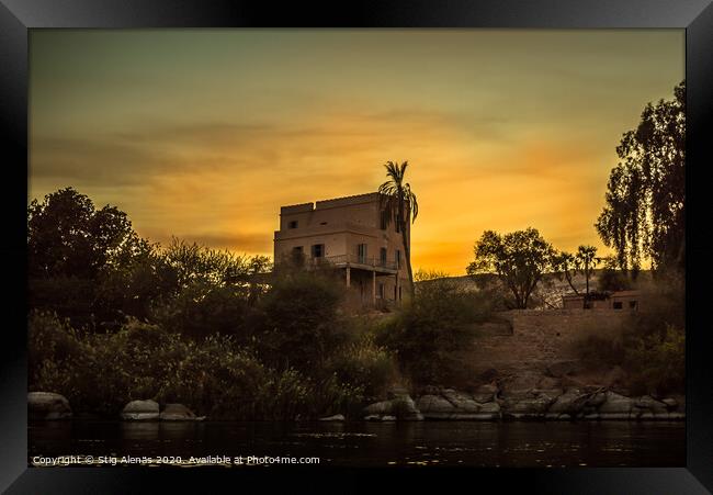 Castle in the sunset on the bank of river Nile Framed Print by Stig Alenäs