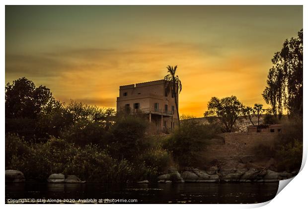Castle in the sunset on the bank of river Nile Print by Stig Alenäs