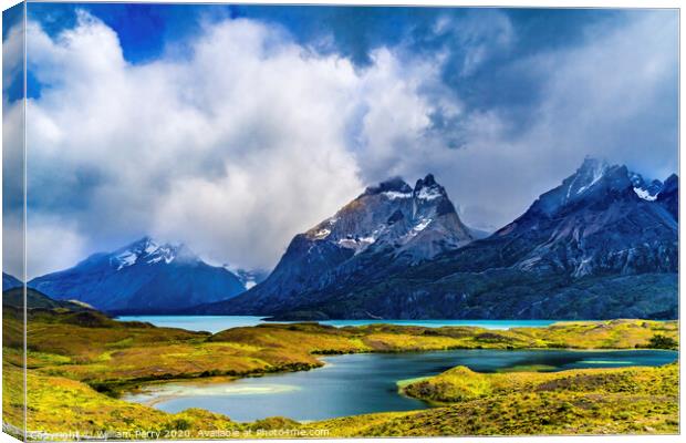Pehoe Lake Paine Horns Torres del Paine National Park Chile Canvas Print by William Perry