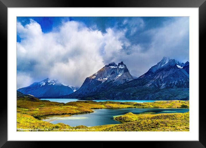 Pehoe Lake Paine Horns Torres del Paine National Park Chile Framed Mounted Print by William Perry