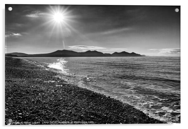 Dinas Dinlle beach looking towards the Lleyn Penin Acrylic by Peter Lovatt  LRPS