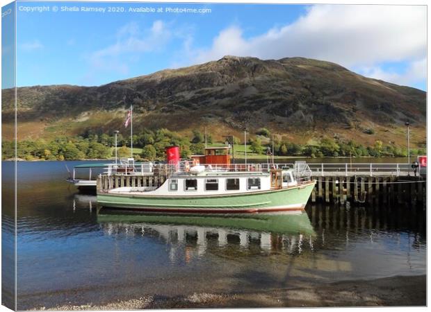 Boats at the jetty Ullswater Lake District  Canvas Print by Sheila Ramsey