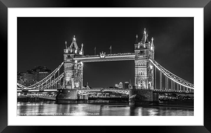 Tower Bridge in Monochrome Framed Mounted Print by Adrian Rowley