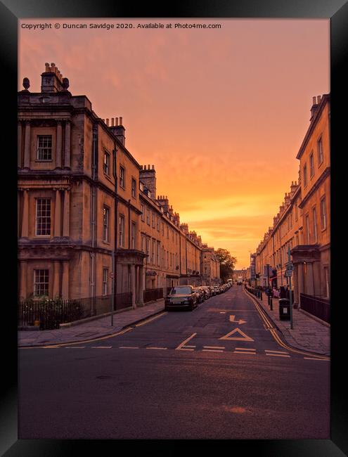 Queen Square / Brock Street sunset Bath Framed Print by Duncan Savidge