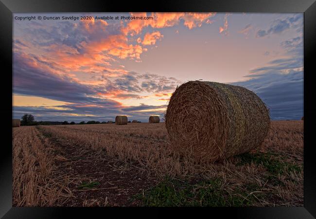 Harvest / hay bale sunset Framed Print by Duncan Savidge